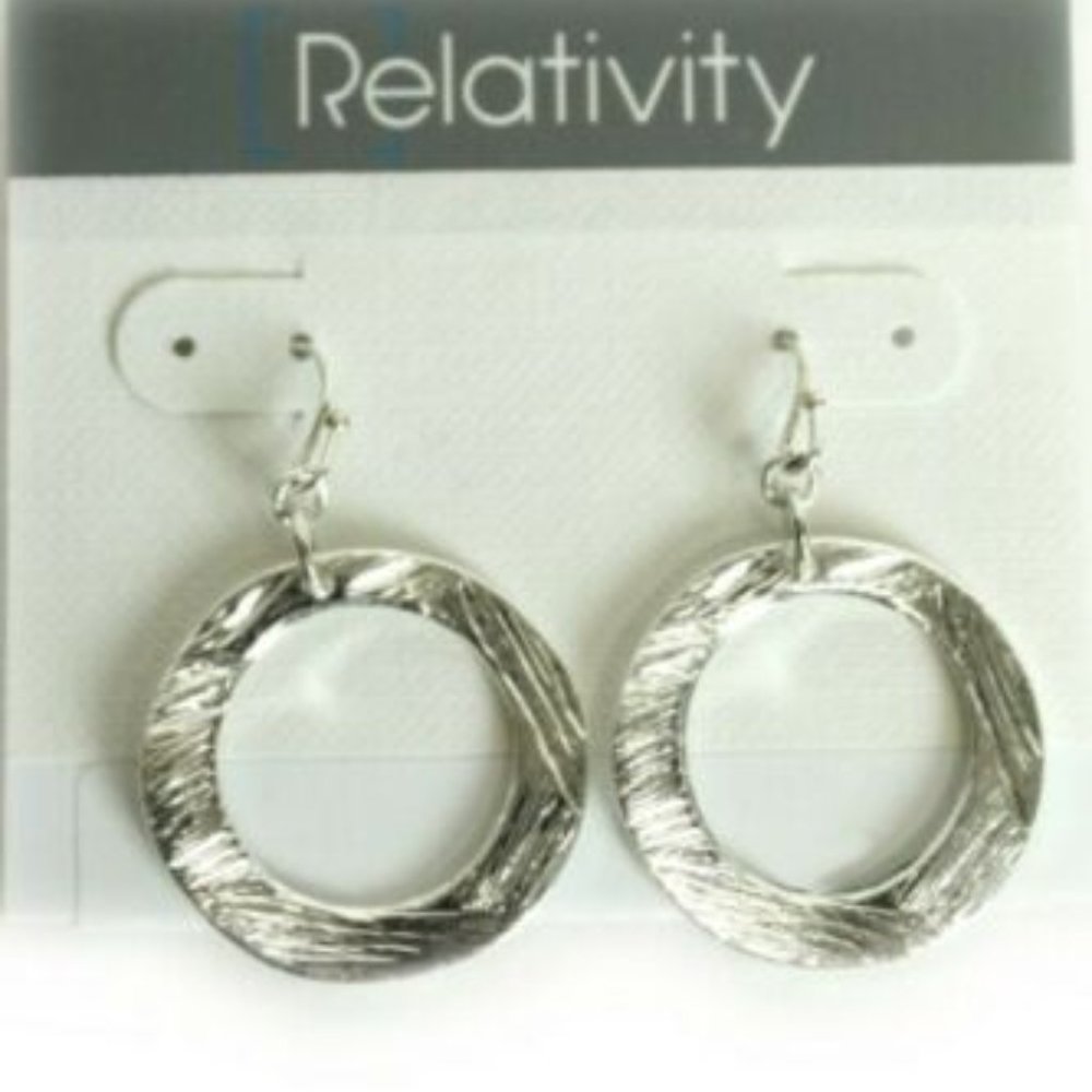 Relativity Hoop Dangle Hammered Drop Earrings